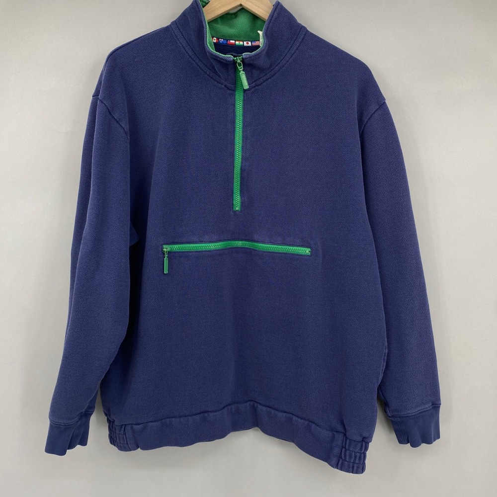 Orvis Ultimate Travel Gear Quarter Zip Pullover Men Large Navy Blue Green